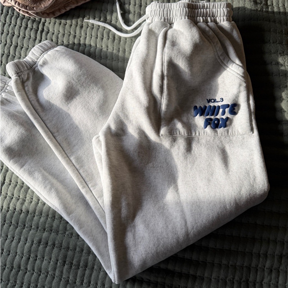 White Fox Boutique Gray Joggers with Blue Logo